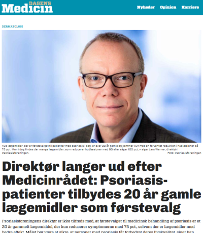 Skærmbillede af artiklen med Lars Werner hos nyhedsmediet Dagens Medicin