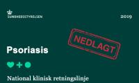 Skærmbillede af dokument-forsiden på de nationale kliniske retningslinjer for psoriasis fra Sundhedsstyrelsen påtrykt nedlagt-stempel